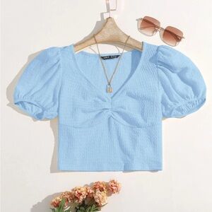Light Blue Puff Sleeve Top